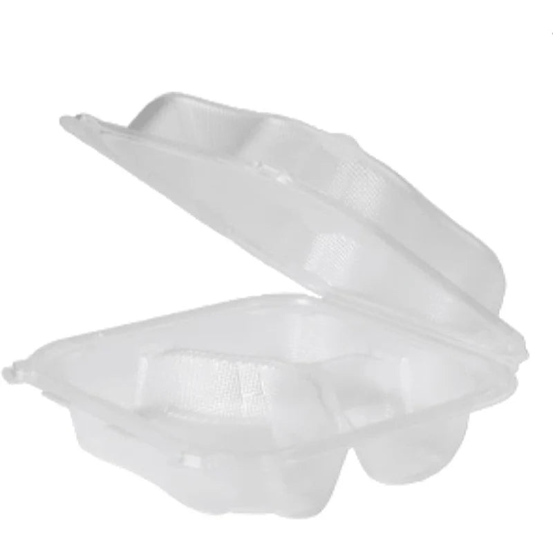 Genpak - 8.35" x 8.32" x 2.88" Clear Plastic Hinged 3 Compartment Container, 150/Cs - CLX203-CL