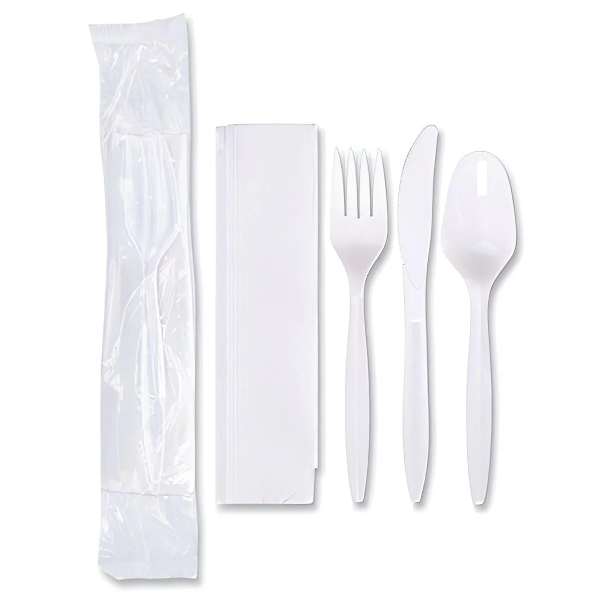 511 Foodservice - Kit de couverts en polypropylène blanc (cuillère, fourchette, couteau, serviette), 500/caisse - HSMK-41WPS