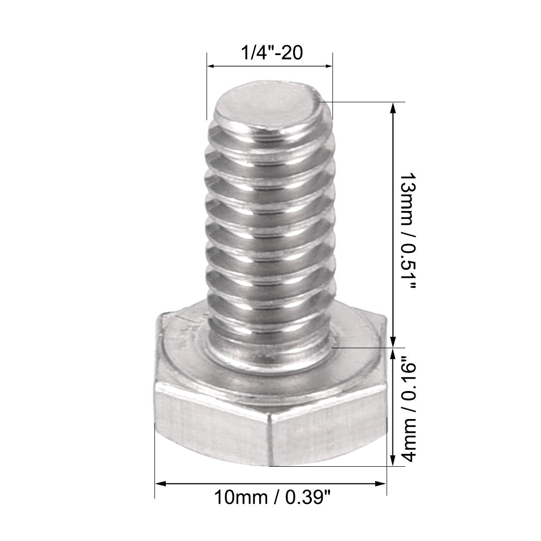 Boulon Knight à tête hexagonale en acier inoxydable 1/4-20 x 1/2", série 304 - 720122