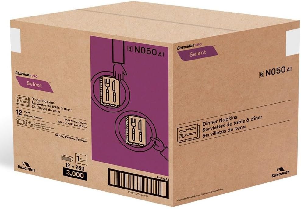 Cascades Tissue Group - Select 1 ply Dinner Napkins, 3000/Cs - N050
