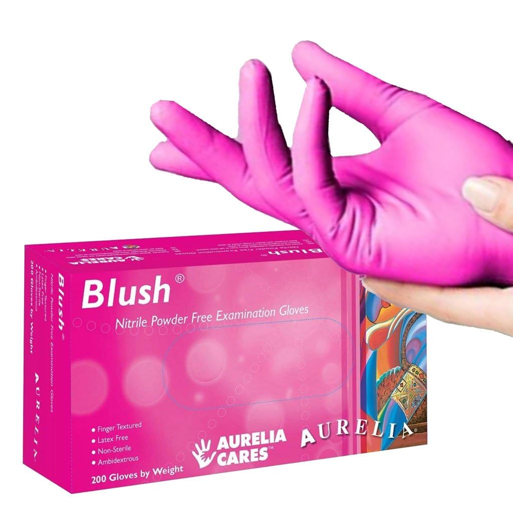 Aurelia - 2.5 MIL Large Blush PF Nitrile Gloves, 200/Box, 10Box/Cs - 78888