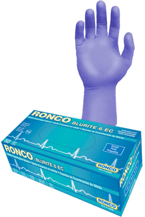 Ronco - BluRite™ 6 EC Blue Nitrile Extended Cuff Gloves, 50/Box - 765L