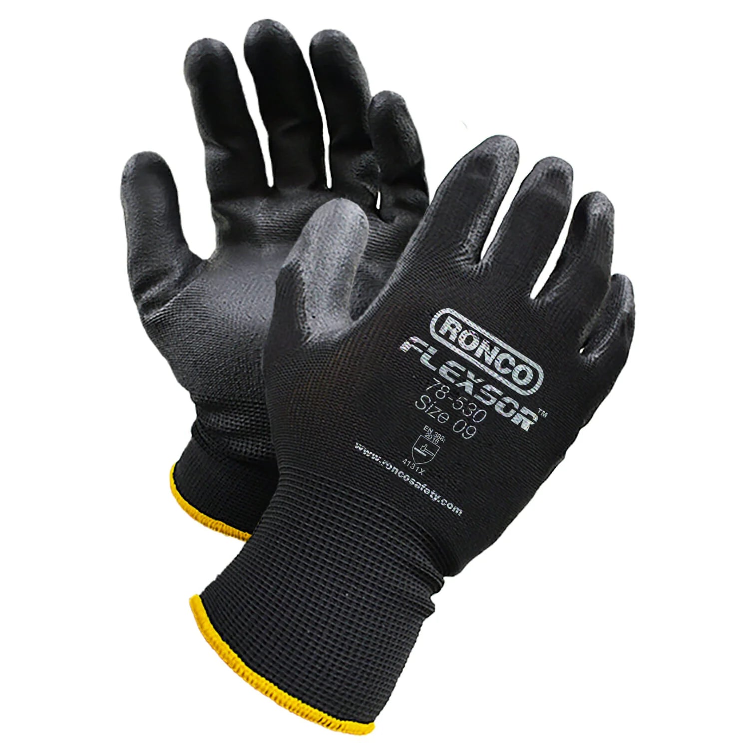 Ronco - 12" x 6" Flexsor PU Coated Medium Polyester Gloves Pair - 78-530-08