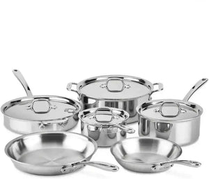 All-Clad - Silver, Black D3 Stainless 10 Pcs 3-ply Bonded Cookware Set - 401488LCAR