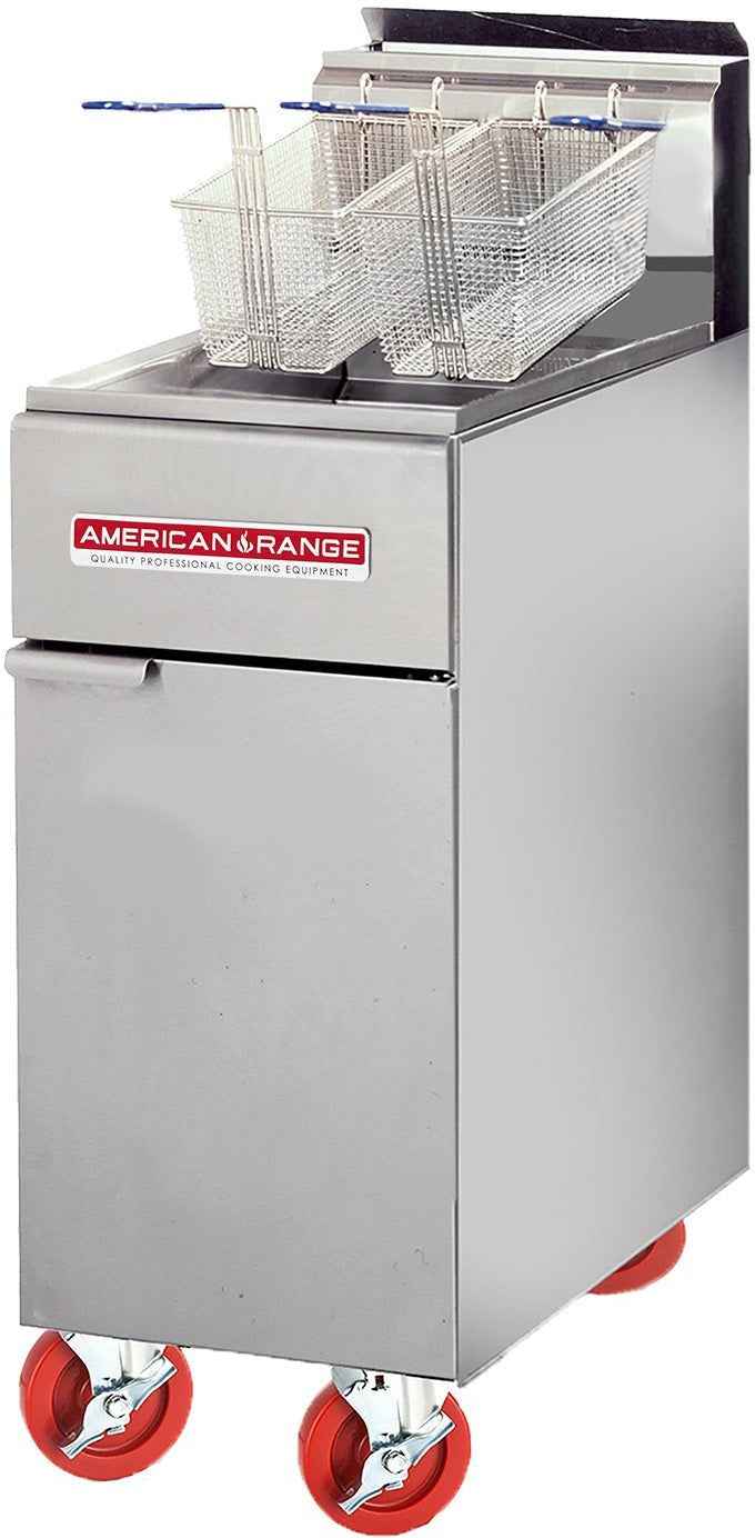 American Range - Commercial Stainless Steel 15.5-Inch High Efficiency Gas Fryer with 1 Burner - AF-50HE