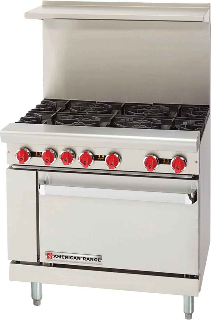 American Range - 36" Restaurant Range With 6 Burners with 26.5" Standard Oven, Stainless Steel - AR-6