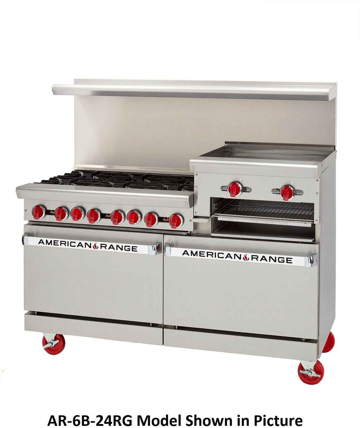 American Range - 36" Stainless Steel Restaurant Range 12" Raised Griddles, 4 Burners With 26.5" 1 Standard Oven - AR-4B-12RG