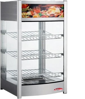 Bakemax - Commercial 18-Inch, 120V Wide Countertop Full-Service Bowed Face Heated Display Case with LED Lighting - BMCBF18
