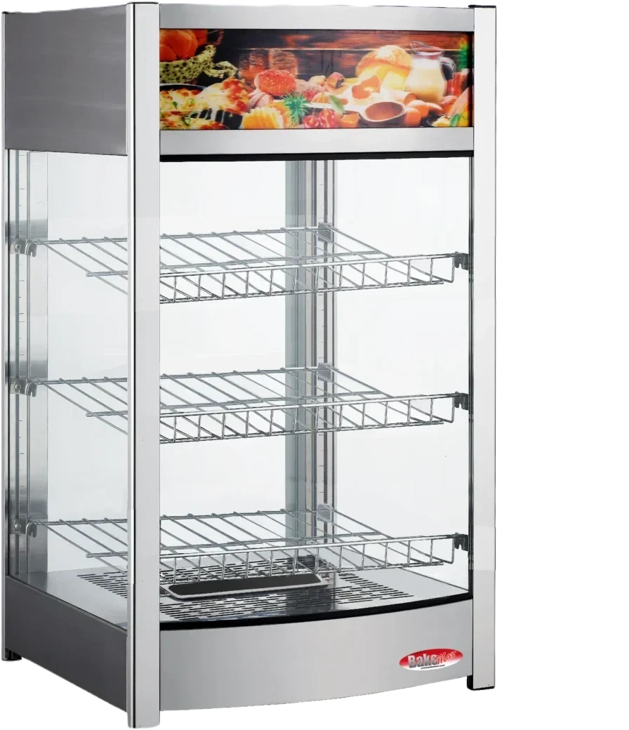 Bakemax - Commercial 18-Inch, 120V Wide Countertop Full-Service Bowed Face Heated Display Case with LED Lighting - BMCBF18