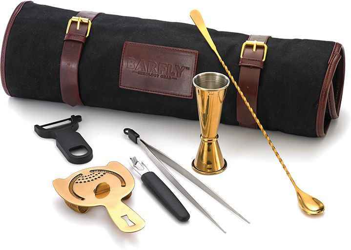 Barfly - Gold-Plated Essential 7-Piece Cocktail Kit with Roll Bag - M37100GD