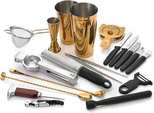 Barfly - Stainless Steel Gold-Plated Deluxe 19-Piece Cocktail Kit - M37102GD