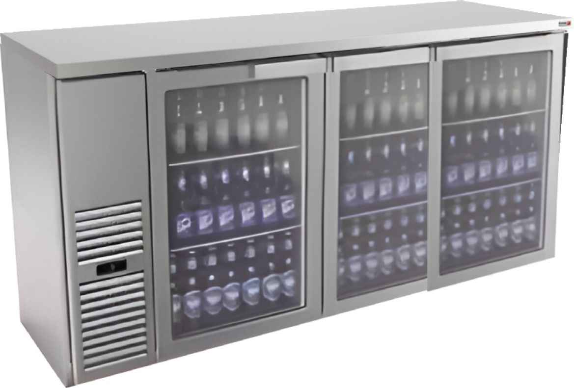 Fagor - Commercial 1092 FBB Series 115V, 69.5-Inch Stainless Steel Three Glass Door Back Bar Refrigerator - FBB-79GS-N