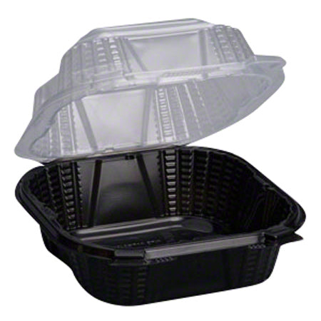 Hinged Sandwich Plastic Container with Black Base and Clear Lid, 400/Cs - PV225