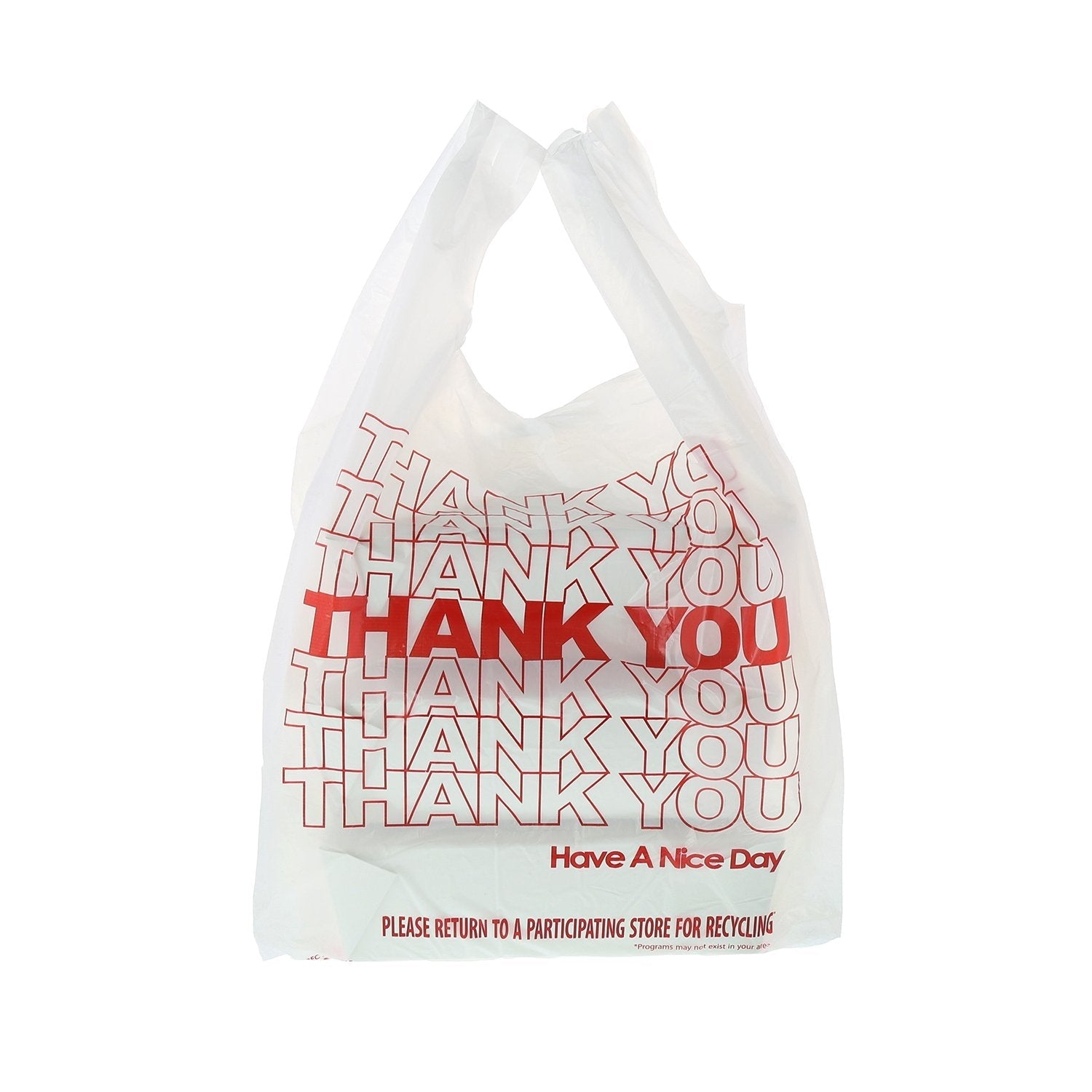 R J Schinner - 11" x 6.5" x 20.5", 1/6, 12 mic White T-Sack Thank You, 1000/Cs - 1367-2099
