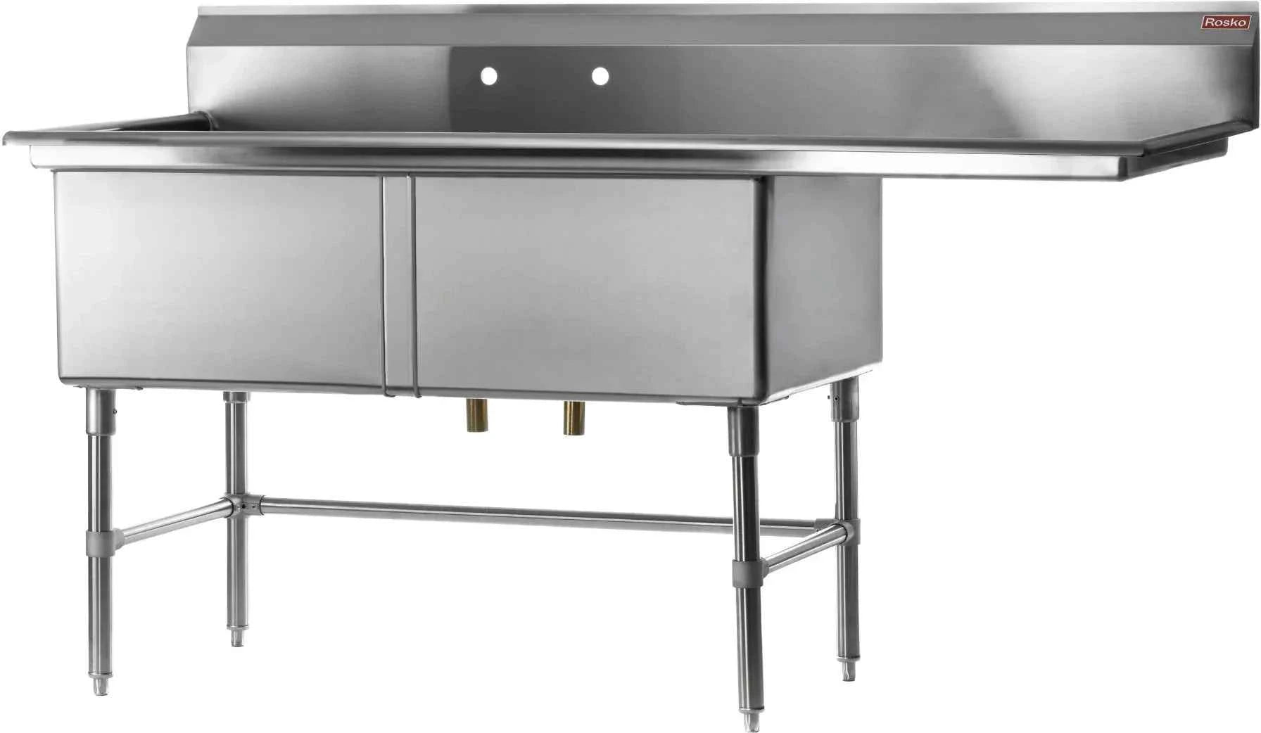 Julien - Commercial Stainless Steel Rosko 18-Inch x 18-Inch Double-Bowl Sink, Right Drainboard - RO-SD-1818-R18