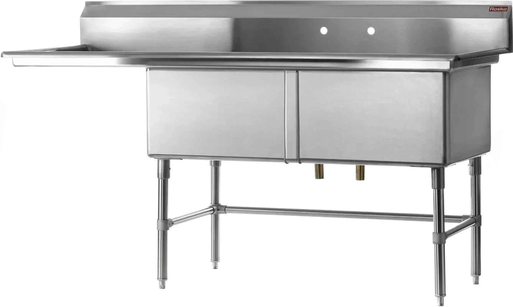 Julien - Commercial Stainless Steel Rosko 24-Inch x 24-Inch Double-Bowl Sink, Left Drainboard - RO-SD-2424-L24