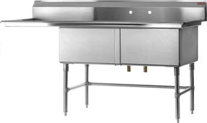 Julien - Commercial Stainless Steel Rosko 24-Inch x 24-Inch Double-Bowl Sink, Left Drainboard - RO-SD-2424-L24
