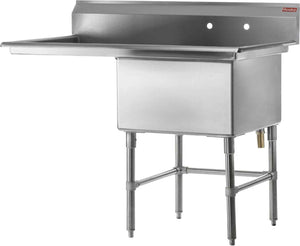 Julien - Commercial Stainless Steel Rosko 24-Inch x 24-Inch Single-Bowl Sink, Left Drainboard - RO-SS-2424-L24