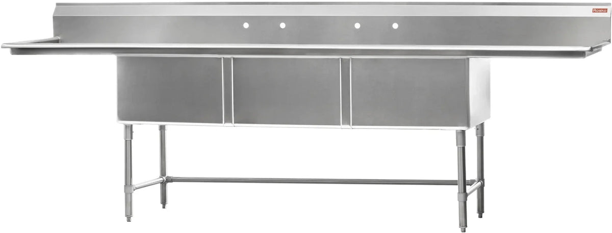 Julien - Rosko 24" x 24" Triple-Bowl Sink, Right and Left Drainboards, Stainless Steel  - RO-ST-2424-LR24 - DISCONTINUED