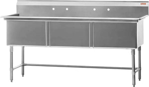 Julien - Commercial Stainless Steel Rosko 24-Inch x 24-Inch Triple-Bowl Sink - RO-ST-2424