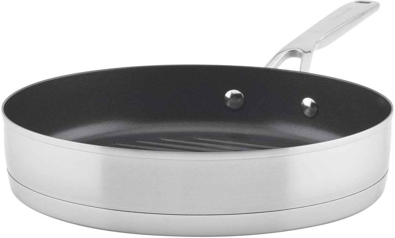KitchenAid - 10.25"/26 cm 3-Ply Base Brushed Stainless Steel Nonstick Grill Pan 26cm - 71012-TF05
