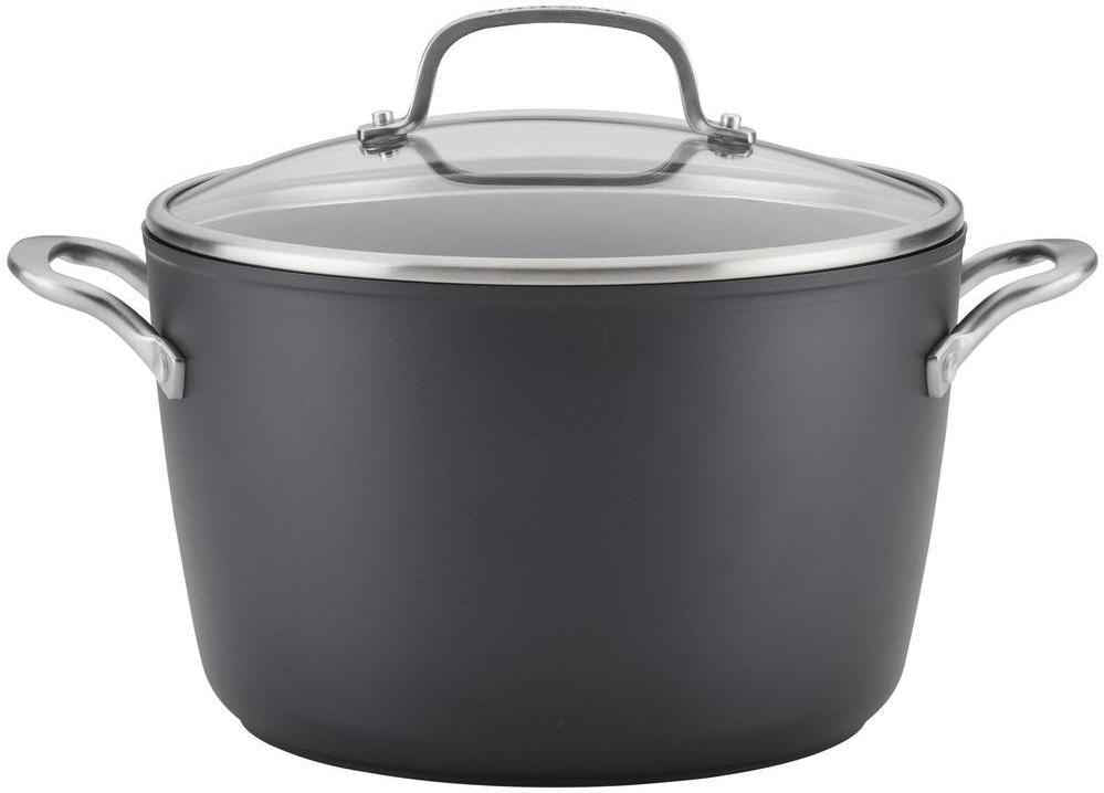 KitchenAid - Aluminum & Tempered Glass 8 Qt Hard Anodized Induction Nonstick Stock Pot with Lid 7.6-Litre - 80128