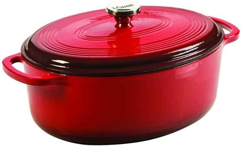 Lodge - 6.6 L (7 Qt) 6.6-Litre Oval Enameled Cast Iron Dutch Oven Red - EC7OD43