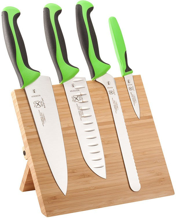 Mercer - 9.5" x 8.6" x 0.75" Bamboo Magnetic Board with German Steel Knives with Green Handle, Pack Of 5 - M21981GR