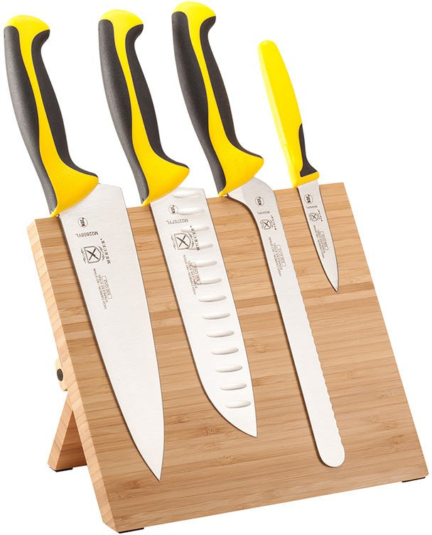 Mercer - 9.5" x 8.6" x 0.75" Bamboo Magnetic Board with German Steel Knives with Yellow Handle, Pack Of 5 - M21981YL