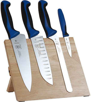 Mercer - 9.5" x 8.6" x 0.75" Rubberwood Magnetic Board with Japanese Steel Knives with Blue Handle, Pack Of 5 - M21980BL