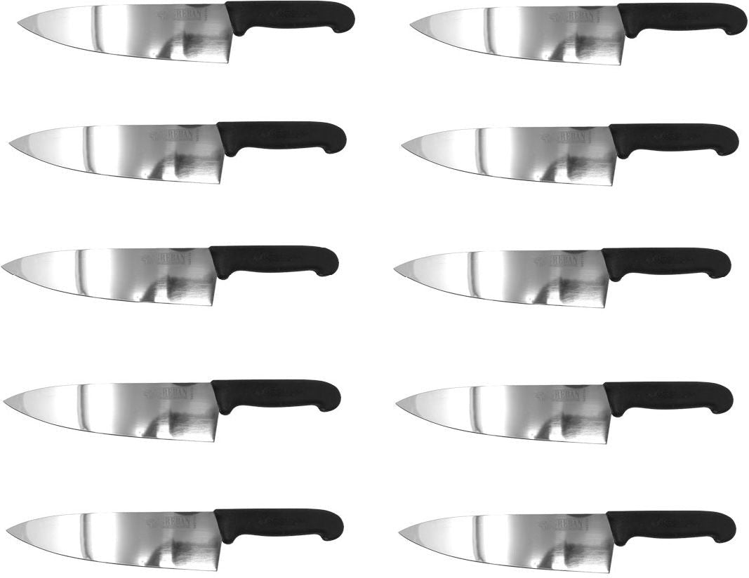 Omcan - 10" Black Handle Greban Medium Blade Cook Knife, Pack of 6 - 12074
