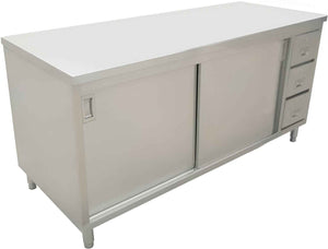 Omcan - Commercial 600 lbs 30-Inch x 72-Inch Stainless Steel Worktable with Cabinets and Drawers - 44197