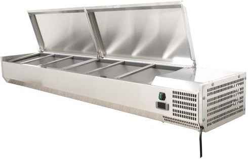 Omcan - Commercial 9 x GN-1/3 78-Inch Refrigerated Topping Rail with Stainless Steel Cover - 46497
