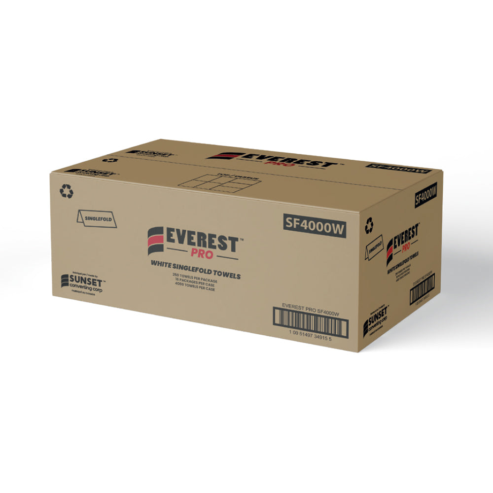 Everest Pro - 1 Ply White Single Fold Hand Towel, 16 x 250/Case - SF4000W-C