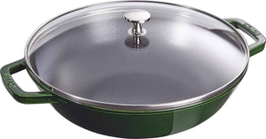 Staub - 4.4 L 12-Inch Cast Iron Wok with Glass Lid Basil (30 cm) - 40511-465