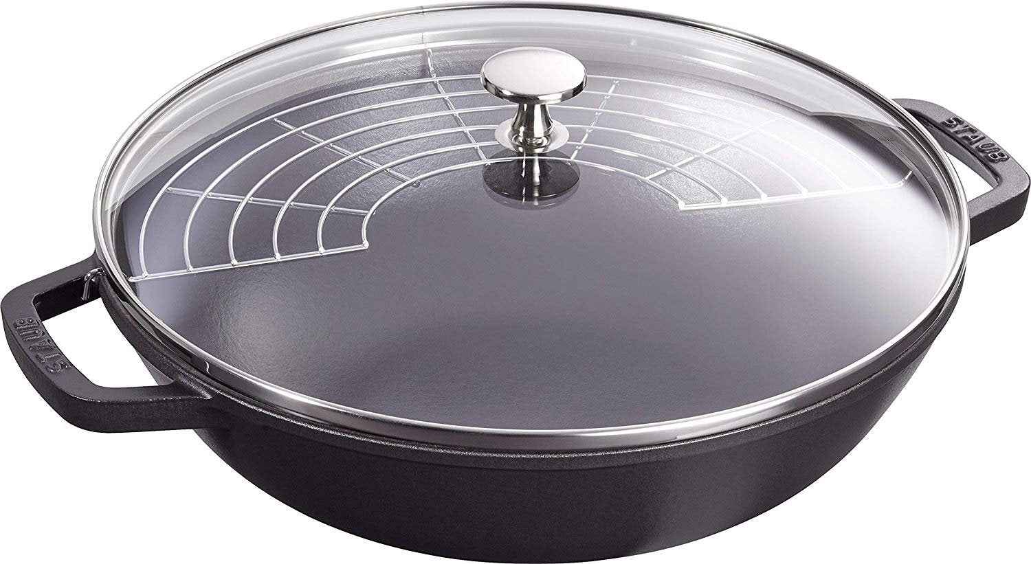 Staub - 4.4 L 12-Inch Cast Iron Wok with Glass Lid Black (30 cm) - 40511-344