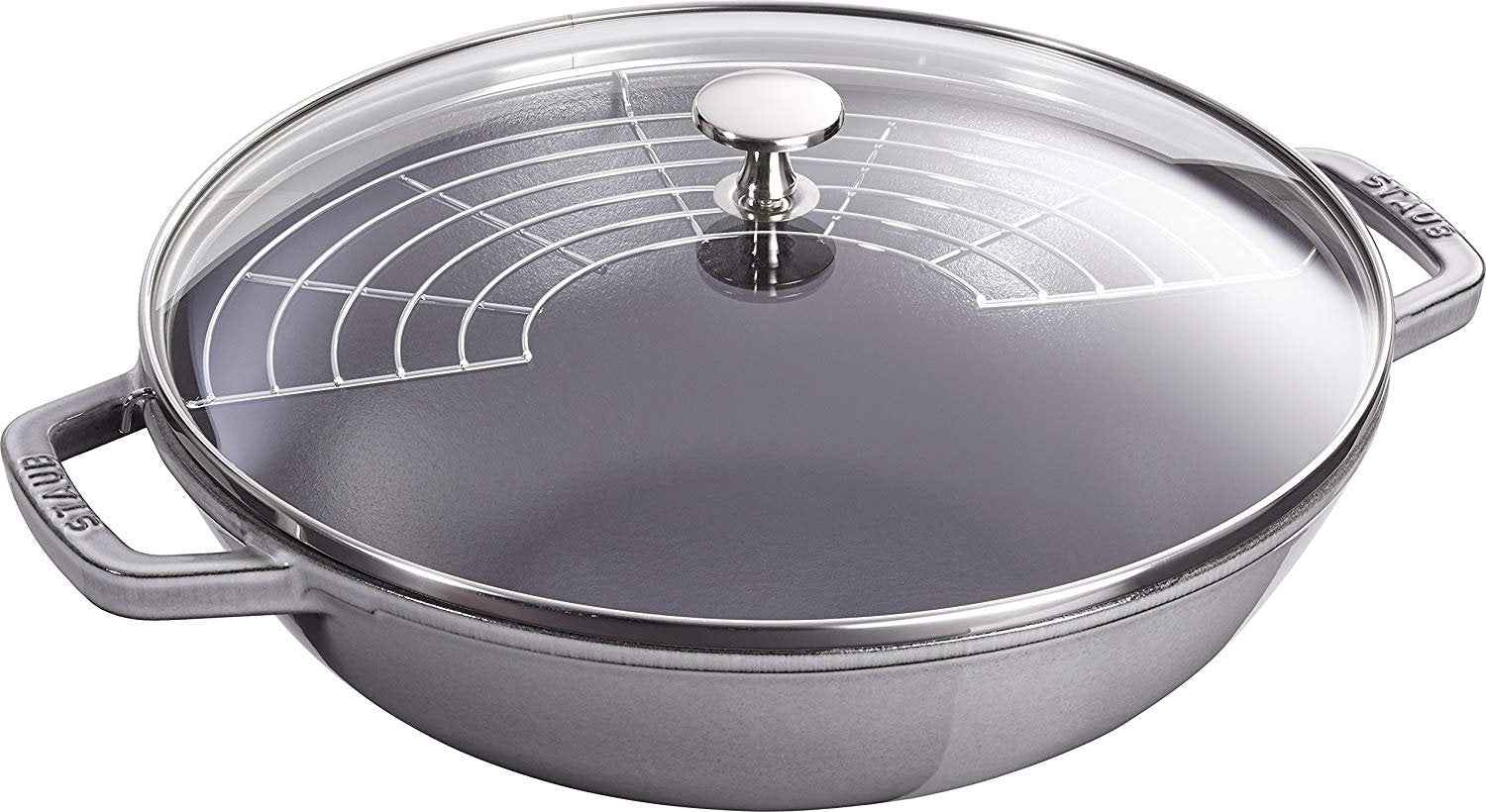 Staub - 4.4 L 12-Inch Cast Iron Wok with Glass Lid Graphite Grey (30 cm) - 40511-462