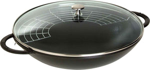 Staub - 5.7 L 14.5-Inch Cast Iron Wok with Glass Lid Black (37 cm) - 40509-398