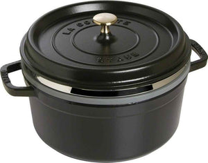 Staub - Cast Iron 5.5 Qt Round Cocotte with Steamer Black 5.2-Litre - 40510-606