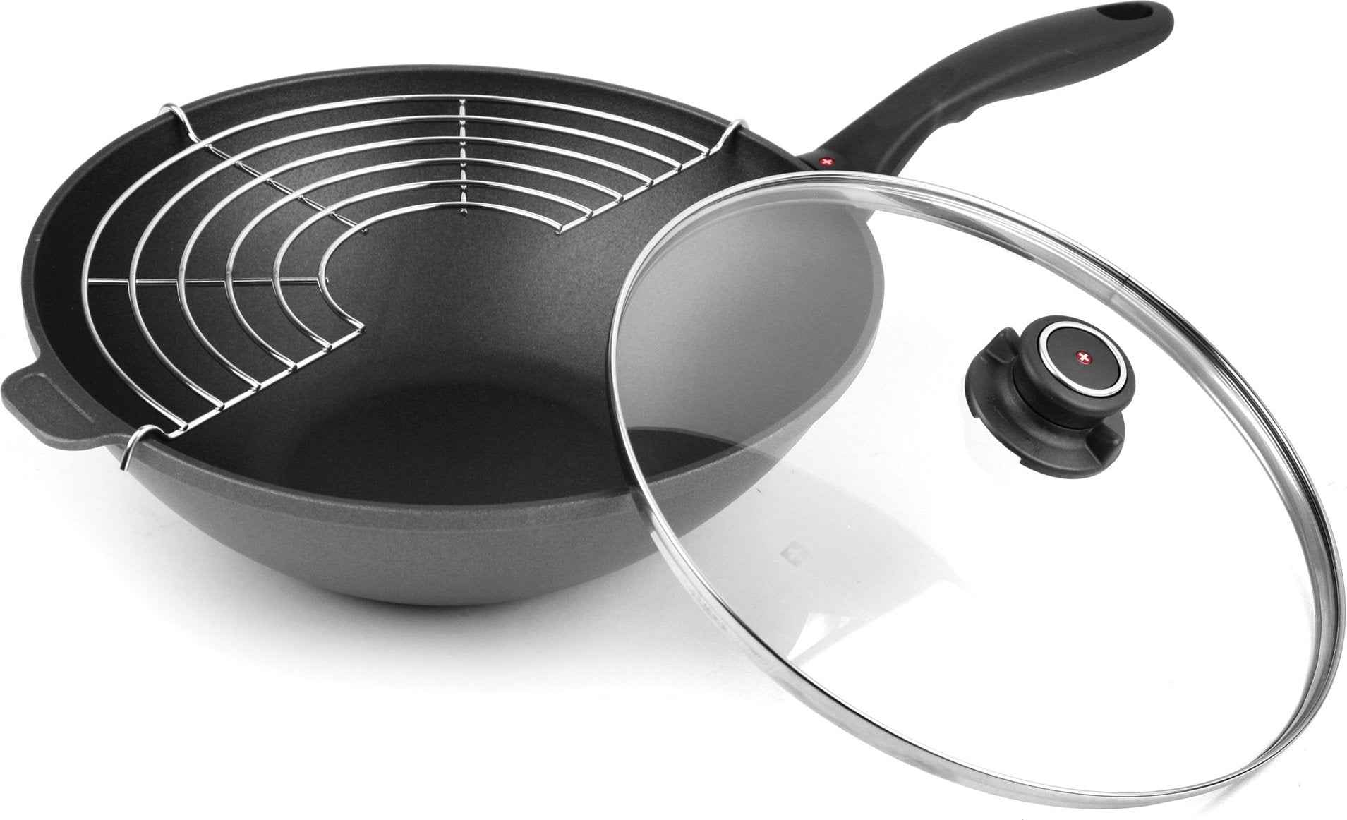 Swiss Diamond - 11.8" Induction Nonstick Wok with Lid & Tempura Rack (4.9 QTs) - 61130ic