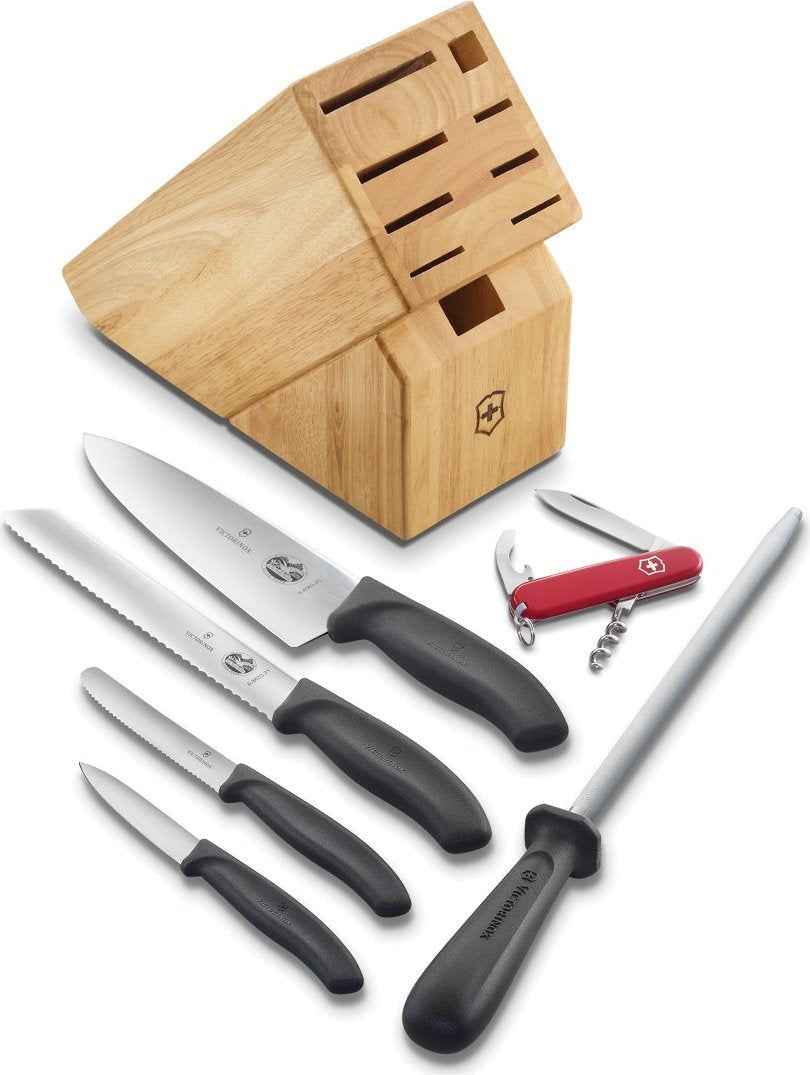 Victorinox - Stainless Steel & Wood 7-Piece Swiss Classic Block Set with Waiter Pocket Knife - 6.7600.7-X2