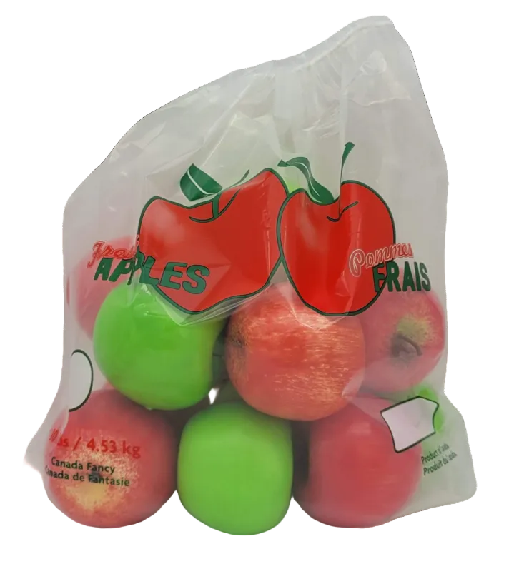 Sac en polyéthylène imprimé de 15" x 13.5" (10 lb) pour pommes avec cordon de serrage, 50/paquet, 10 paquets/caisse - SFVDA10