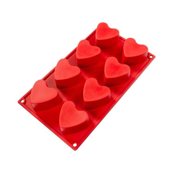 Fat Daddio's - 3 Oz Heart 8 Cavities Red Silicone Bakeware - SMF-040
