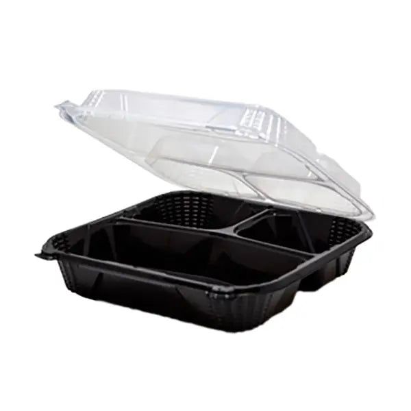 Genpak - 8" X 8" X 3." Black Medium 3 Compartment Close-Off Container, 150/Cs - PV243CO
