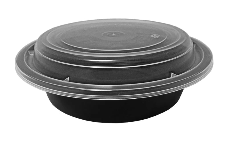 Contenant rond noir en PP de 6 po (16 oz) avec couvercle, 150/caisse - 68306B