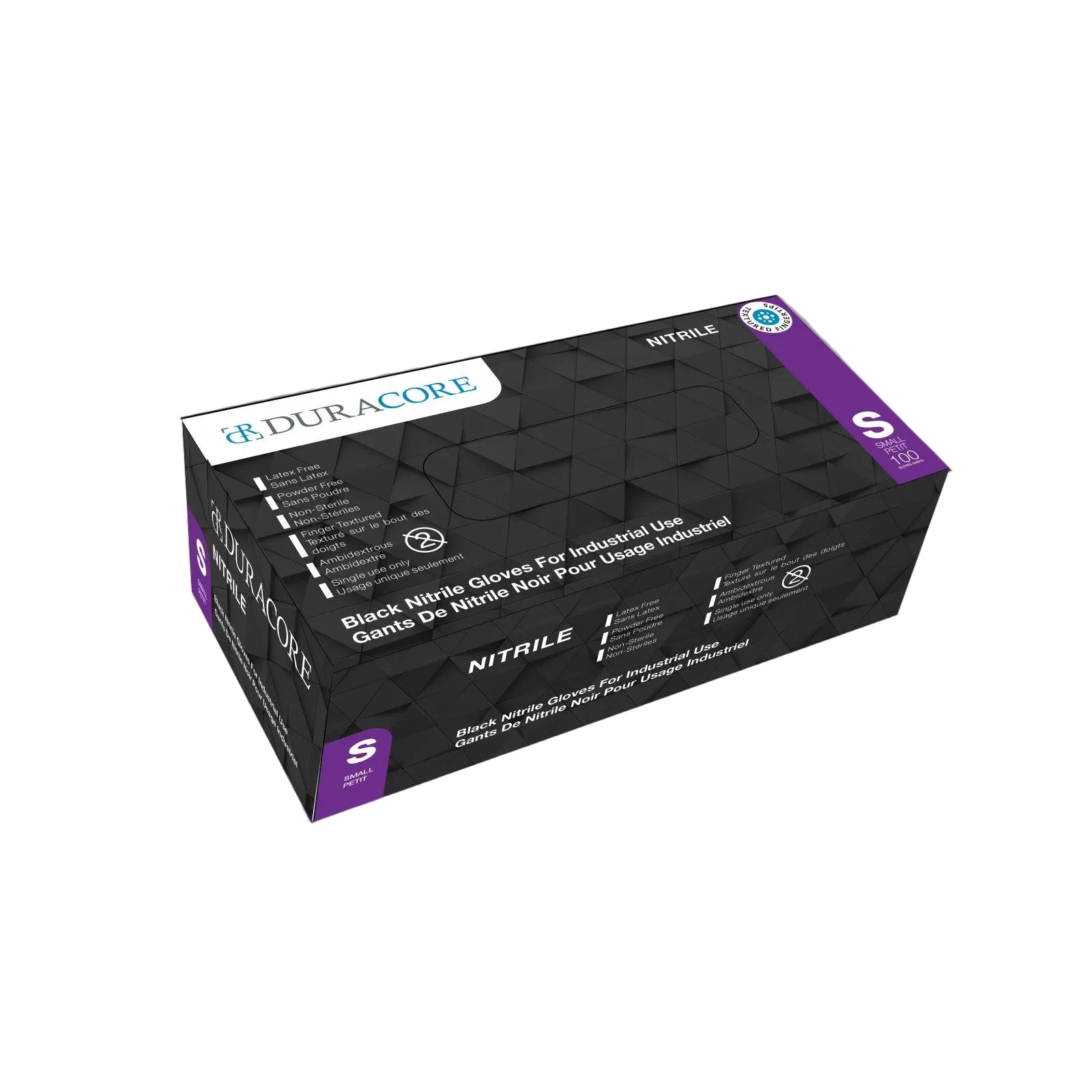 Duracore - 6 mil Black Nitrile Small Disposable Gloves, 100/Box, 10Box/Cs - B62260