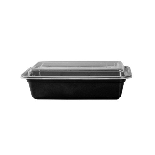 32 Oz 2 Compartment Black Container & Clear Lid, 150 Sets/Cs - 68022