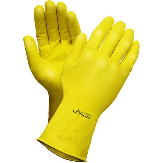 RONCO - 12" Small Yellow Latex Rubber Latex Gloves, 12/pk - 15-332-09