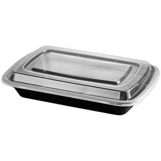 7" x 5" x 1.5" Black 12 Oz Rectangular Container with Lid Combo, 150/Cs