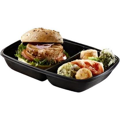 Sabert - Black 43 Oz Two-Compartment Medium Rectangle Container, 150/Cs - 71243B150N